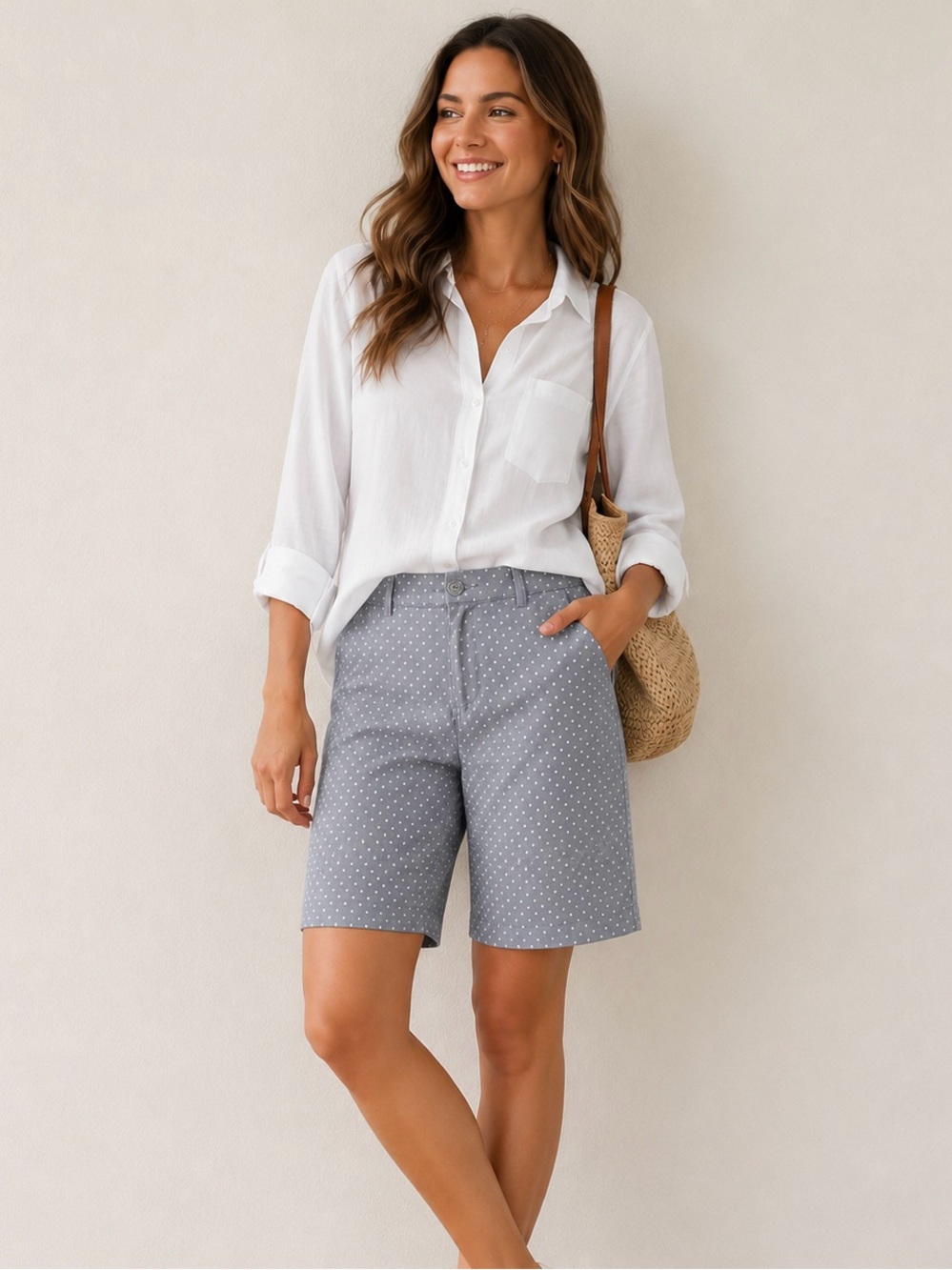 Ann Taylor Gray Polka Dot Bermuda Shorts